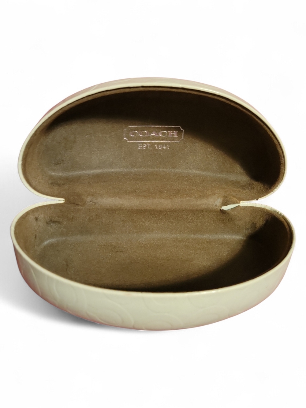 Coach Cream and Brown Clam Shell  Eyewear Case For Oversized Sunglasses